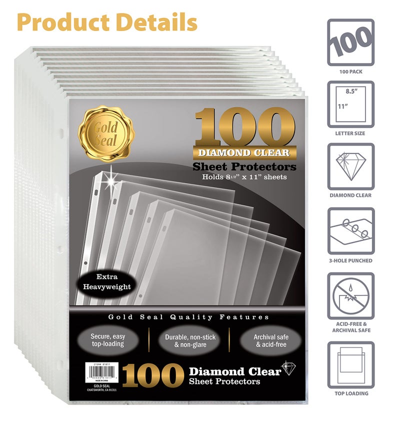 GOLD SEAL 100 Count Diamond Clear Extra Heavyweight Sheet Protectors, 4 mils Strong,8.5 x 11, Top Load, 100 Pack - Image 4